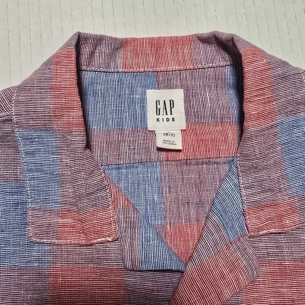 GAP Youtg Boys' Size 7 Striped and Plaid Cotton Shirt Set - Green and Red Bundle - Picture 10 of 14